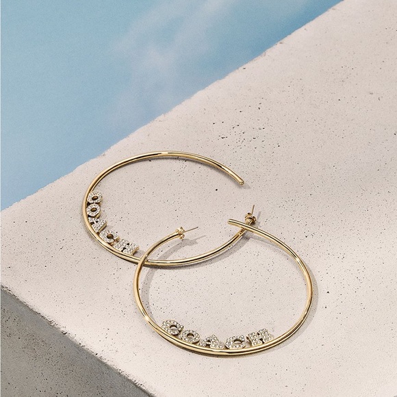 Gold COACH Signature Logo Diamanté Hoop Earrings - Picture 4 of 10